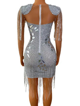 Silver Mirrors Crystals Chains Mesh Dress